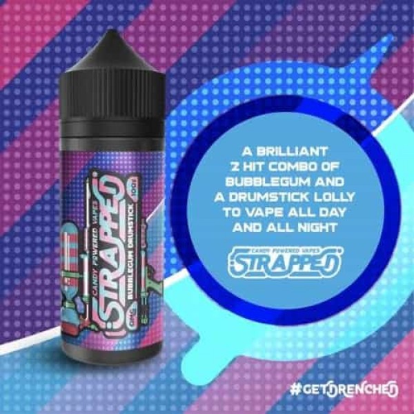 BUBBLEGUM DRUMSTICK BY STRAPPED E-LIQUID 100ML SHORTFILL 70VG VAPE