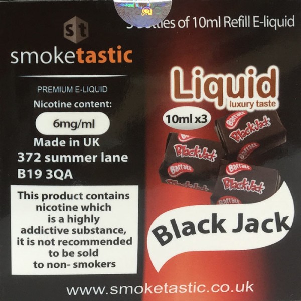 Black Jack 10ml Smoketastic E Liquid Juice 6mg, 12mg, 18mg Vape Multibuy