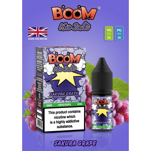 Sakura Grape - Boom Nic Salt 5 x 10ML E Liquid 50VG 50PG Vape 10MG/20MG Juice